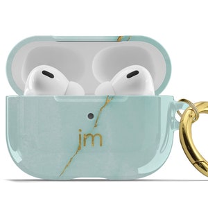 Aqua Onyx AirPod Case Personalized AirPods Pro Hard Cover Keychain Teal Marble  AP-ONXA