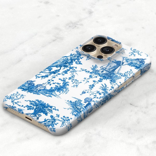 Blue and White Toile Phone Case iPhone 14 Plus 13 12 Mini Case Designer iPhone 14 Pro Max Cottagecore Aesthetic CMG-WTB