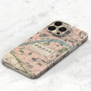 Étui de téléphone vintage Plan de Paris pour iPhone 16 15 14 13 SE et Samsung Galaxy S25 S24 - Étui de voyage rétro emblématique de la France C-MAPPA