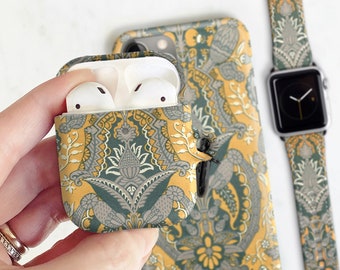 Conjunto a juego: funda bohemia para AirPods, correa para Apple Watch, iPhone 15, 14 y 13 Pro Max con MagSafe 12, regalo para estética bohemia Wb-AP-CM-BOHOM