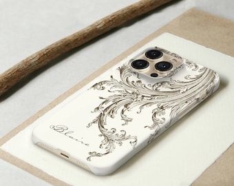 Vintage Aesthetic Phone Case Custom Name iPhone 14 Pro Max 13 MagSafe Sepia Elegant Flourish 12 Mini, 11, 15, Xs, SE, S23 Plus CMG-FLURSEP