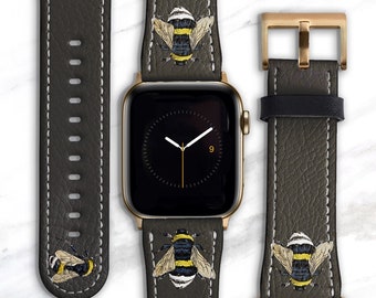 Bee Apple Watch Band 38mm 40mm 42mm 44mm 49mm 41mm 45mm Vegan Leather Ultra Series 10 9 8 7 6 5  Womens Vintage Bumblebee iWatch WB-BEE