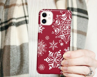 Snowflakes Phone Case Red iPhone 14 16 15 Pro Max Winter 13