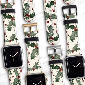 Holly Apple Watch Band Vintage Christmas Holiday Aesthetic 41mm 45mm 40 42mm 44mm 49mm Ultra Vegan Leather Series 10 9 8 7 6 5 4 SE WB-HO