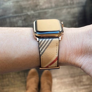 Camel Plaid Apple Watch Band 40mm 38mm 42mm 44mm 49mm 41mm 45mm Nova Check Faux Leather Ultra Series 9 8 7 6 5 4 SE Gift for Her WB-PLNC