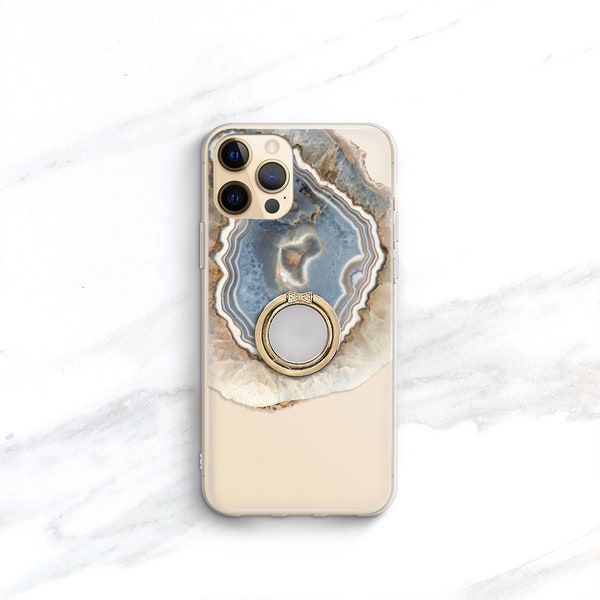 Agate Clear Case and Phone Grip Ring, iPhone or Samsung Galaxy Finger Holder Stand  iPhone 13 Pro 12 11 Xs Max 15 CC-AG