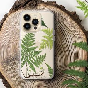 Fern Botanical Print Phone Case - Clear iPhone 16 15 14 12 13 16e SE S24 S25 Plus Gift for Nature Lover Woodland Aesthetic CC-FERN