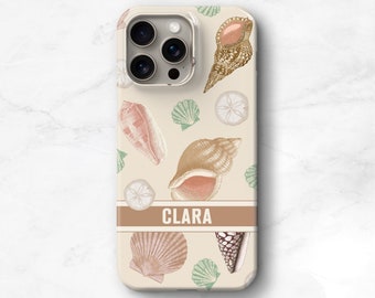 Vintage Seashell Phone Case Custom Name Initials iPhone 15 Pro Max 14 MagSafe 13 12 11 Galaxy S24 Ultra Beach Costal Aesthetic CMG-SS