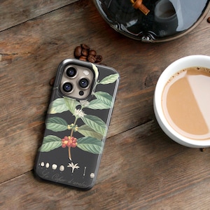Vintage Coffee Botanical Phone Case Cafecore iPhone 16 Pro Max 15 16e 14 13 17e MagSafe, Galaxy S24 S25 Ultra Gift For Java Lover C-COF