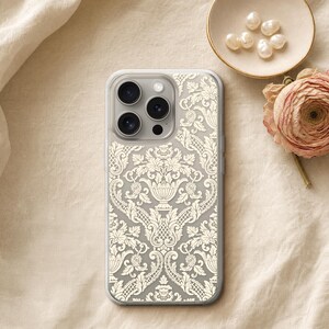 Clear Damask Phone Case — Cream Regencycore Scroll, iPhone Samsung