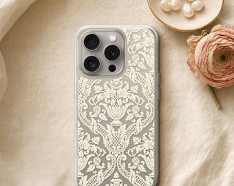 Clear Damask Phone Case — Cream Regencycore Scroll, iPhone Samsung