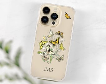 Coque de téléphone transparente personnalisée avec papillon, cadeau botanique, style cottagecore, compatible iPhone 15 Pro Max, 13, 12 Mini, 14 Plus, MagSafe et CC-BUTT