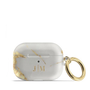 Matte White Onyx AirPod Case Gold Keychain, Personalized AirPods Pro Marble APM-ONXWG