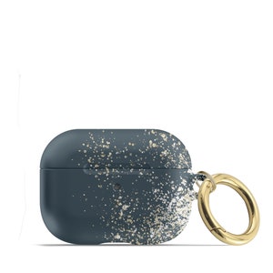 Matte Blue Splatter AirPod Case Minimalist AirPods Pro Hard Cover Gold Keychain  APM-BGS