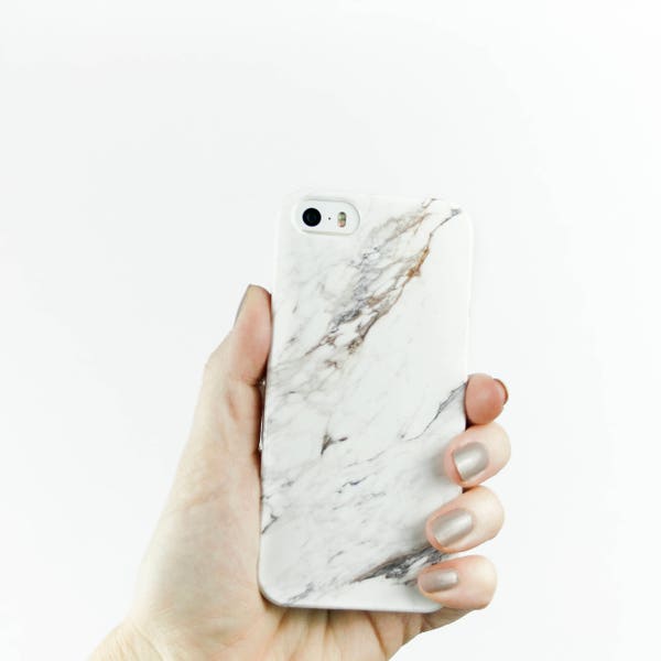 White Marble Phone Case, iPhone or Samsung Galaxy, Personalized Monogram Name CMG-MAR