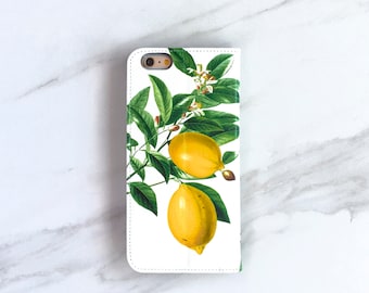 Lemon iPhone Wallet Case Botanical Lemons iPhone 13 / 12 / 11 Pro / Xs / Plus / 14 / 8 Plus Womens Summer Accessory WC-LEMW