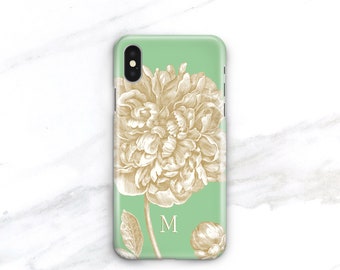 Mint Green and Golden Peony Personalized Phone Case Floral iPhone 12 Mini, 13 Pro Max, 11, Xs, 15, Se, 14, 6s, Galaxy S23 CMG-PEOMING