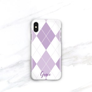 Personalized Lavender Argyle iPhone Case 13 Pro Max 12 Purple iPhone 15 14 Plus, Galaxy S22 Preppy Aesthetic iPhone 11 Xs Max CMG-ARGP image 3