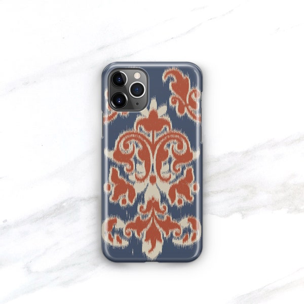 Ikat Phone Case iPhone 14 Pro Max Designer iPhone 13 Pro Max 12 Mini 11 Rustic Blue and Terracotta Red CMG-IKTC