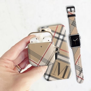 Matching Set Personalized Camel Plaid Airpods Case Apple Watch 