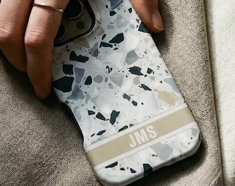 Personalized Terrazzo Phone Case — Neutral Minimalist iPhone / MagSafe / Galaxy - Custom Name Monogram | Modern Gift