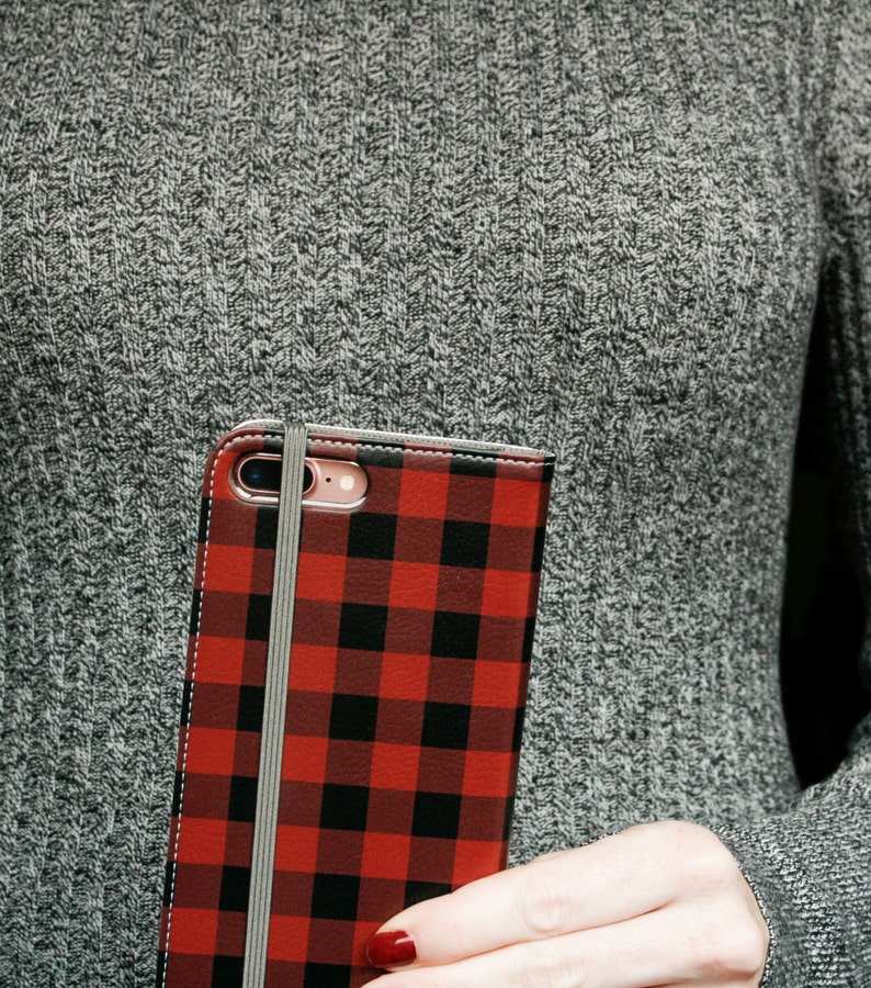 Personalized Phone Wallet iPhone 15 Pro Max Buffalo Plaid iPhone Xs Hygge Monogram Faux Leather Wallet Gifts for Her 13 12 14 Plus WC-BUFFR immagine 2