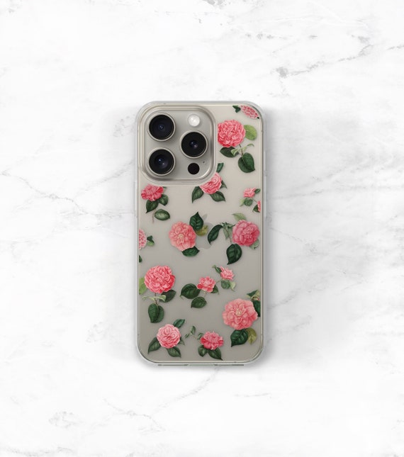 Feminine Floral Clear Phone Case with Pink Flowers iPhone 16 16e 15 14 Plus 13 12 11 Pro Max Galaxy S24 S25 Charming Coquette Gift CC-FL