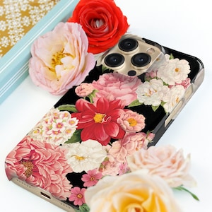 Dark Floral Bunch Phone Case iPhone 14 15 Pro Max Case 12 Mini Flowers 13 Pro Max, 11, Xs, 15, Se, Gift for Wife Her Girlfriend CMG-FB image 1