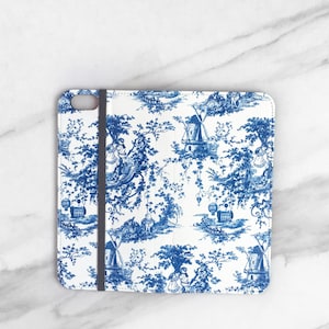 iPhone Wallet Toile Blue and White, iPhone 14 Plus Wallet Case iPhone 14 Pro Max 13 12 11 Womens Flip Phone Case Vegan Leather WC-WTB image 5