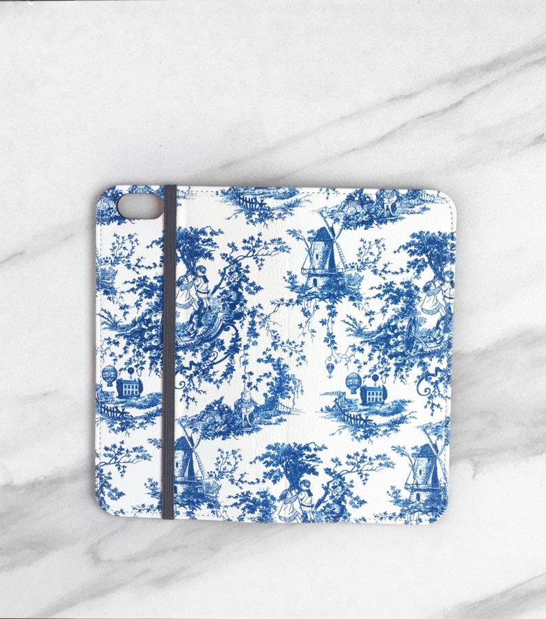 iPhone Wallet Toile Blue and White, iPhone 14 Plus Wallet Case iPhone 14 Pro Max 13 12 11 Womens Flip Phone Case Vegan Leather WC-WTB image 5