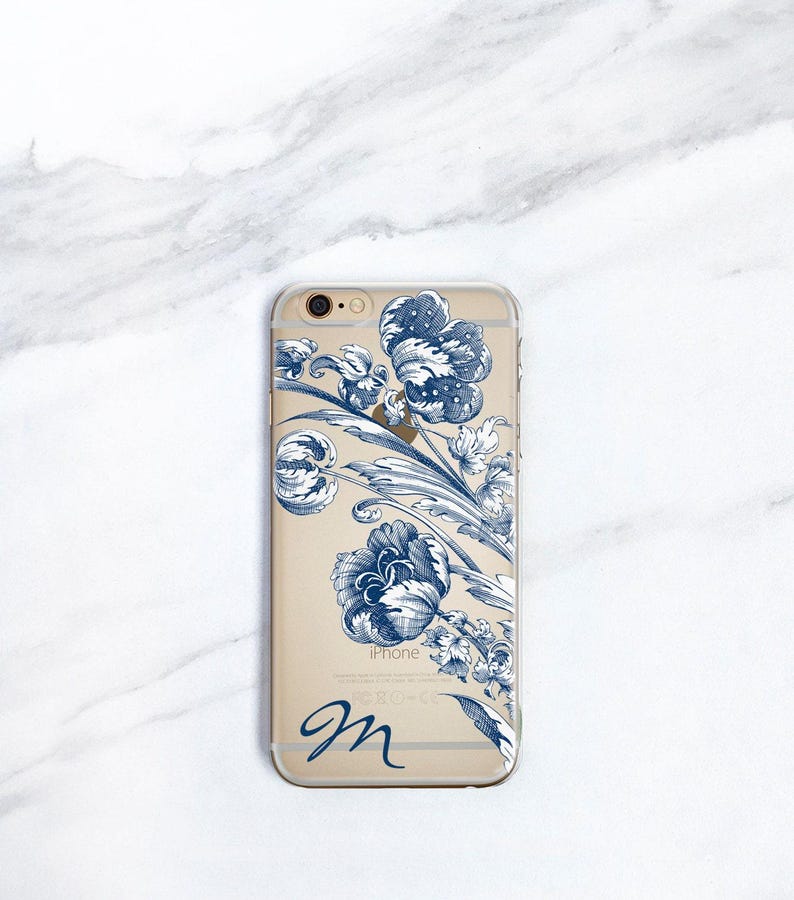 Personalized Phone Case iPhone 14 16 15 13 11 16e Floral 12 Mini MagSafe Monogrammed iPhone 11 Pro Case Blue Flower CC-VFLBCL image 1
