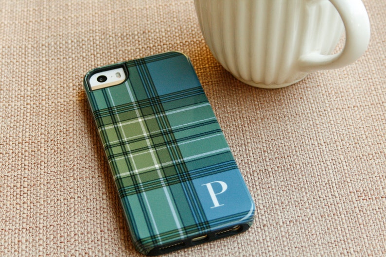 Plaid iPhone 13 Case iPhone 12 Pro Max Monogram iPhone 11 Case, Blue and Green Tartan, iPhone 14 Case S23 Plus iPhone Xs CMG-PLBG image 1