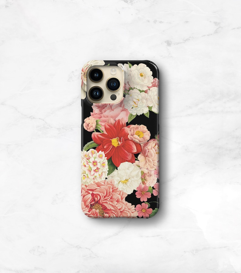 Dark Floral Bunch Phone Case iPhone 14 15 Pro Max Case 12 Mini Flowers 13 Pro Max, 11, Xs, 15, Se, Gift for Wife Her Girlfriend CMG-FB image 3