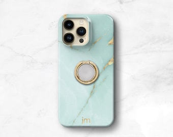 iPhone Case with Finger Loop Ring Stand Grip - Aqua Marble Onyx, iPhone 15 14 Plus, 13 12, 11 Pro Max, Xs, Xr, Samsung Galaxy S23 ONXA-RG