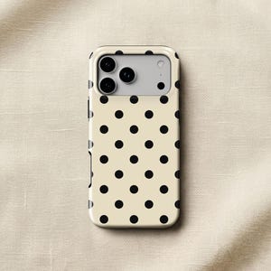 Black & Cream Polka Dot Phone Case — Classic Retro iPhone 17 16 15, Samsung, Neutral Spotted Pattern | Gift for Her imagen 8