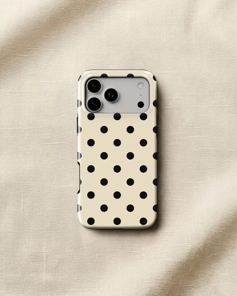 Black & Cream Polka Dot Phone Case — Classic Retro iPhone 17 16 15, Samsung, Neutral Spotted Pattern | Gift for Her imagen 8