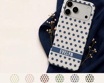 Personalized Polka Dot Phone Case — Custom Name iPhone 17 16 15, Samsung, Classic Dots in 6 Colors | Gift for Her