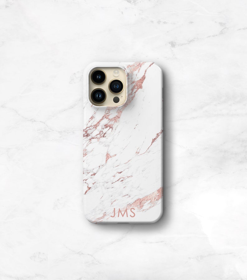 Rose Marble Phone Case iPhone 14 Plus 12 Mini, 13 Pro Max, 11, Xs Max Personalized Monogram Gift CMG-MARRO image 3