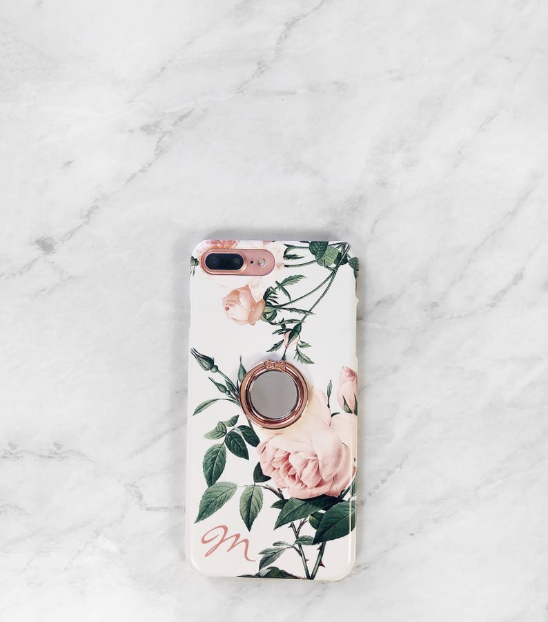 Floral Ring Phone Grip iPhone Case With Stand Pink Rose iPhone 15 14 13 12 Pro Max 11 Personalized Initial Gift for Mom Her CG-RP-RG imagem 5