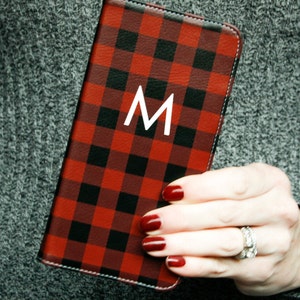 Personalized Phone Wallet iPhone 15 Pro Max Buffalo Plaid iPhone Xs Hygge Monogram Faux Leather Wallet Gifts for Her 13 12 14 Plus WC-BUFFR immagine 3