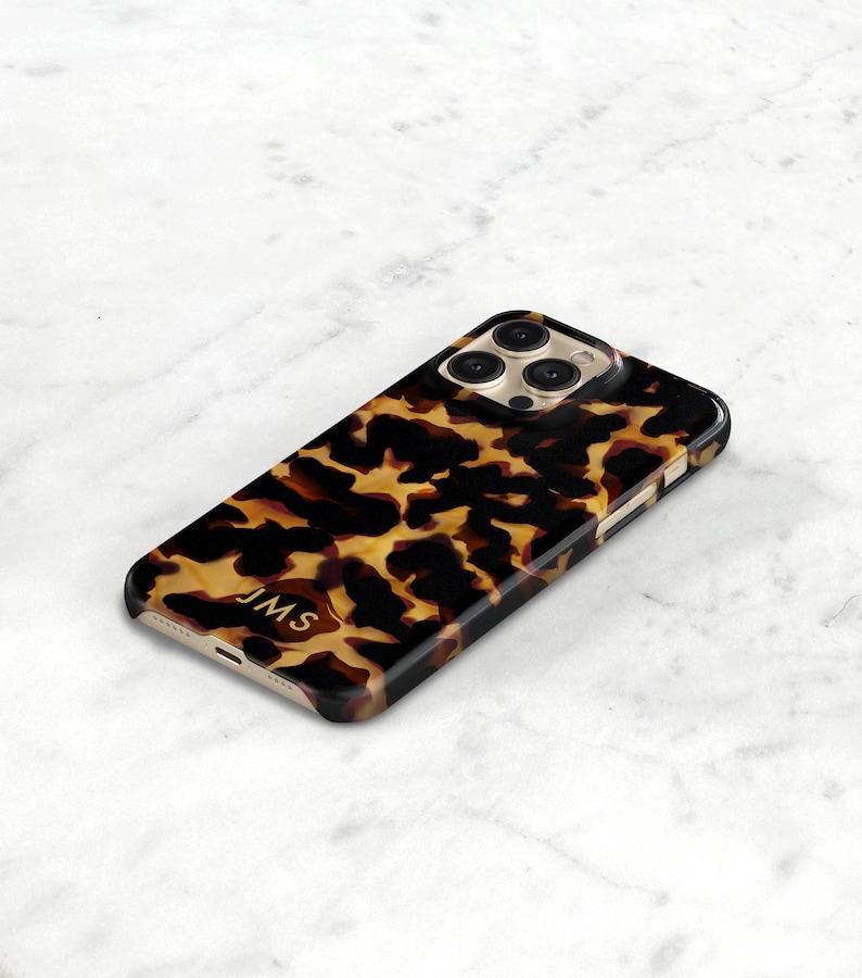 Tortoise Shell Phone Case Custom Initials Tortoiseshell iPhone 13 14 15 Pro Max MagSafe, Xs 11 SE 12 Mini Personalized Gift for Her CG-TOR image 1