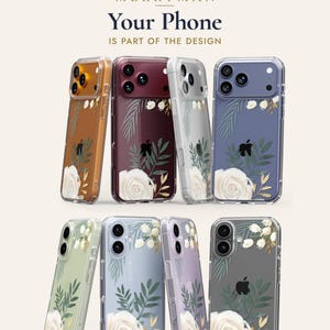 The image is a collage of various phone cases with floral designs, including roses and leaves. The text above the image reads "MERRYMAN Your Phone IS PART OF THE DESIGN".