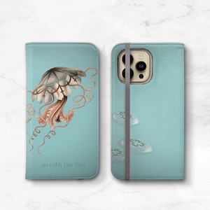 iPhone Wallet Case Jellyfish, Go With The Flow iPhone 14 Pro Max 13 12, 11, Womens Wallet 16 Ocean WC-JELL