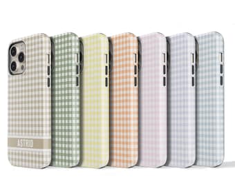 Pastel Gingham Phone Case Custom Name Summer iPhone, Samsung Galaxy or Pixel Checked C-GINP