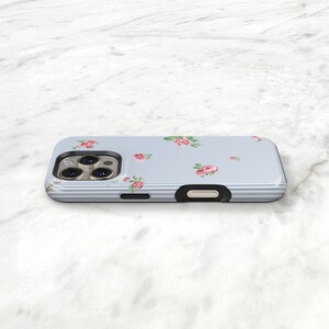 Blue Stripe Phone Case with Pink Flowers, Preppy iPhone 17 16 15 MagSafe 14 13 Pro Max 17e Monogram Name on Seersucker S24 S25 Plus C-PSF immagine 9