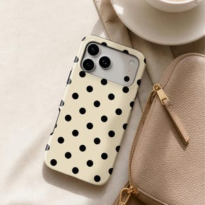 Black & Cream Polka Dot Phone Case — Classic Retro iPhone 17 16 15, Samsung, Neutral Spotted Pattern | Gift for Her imagen 5