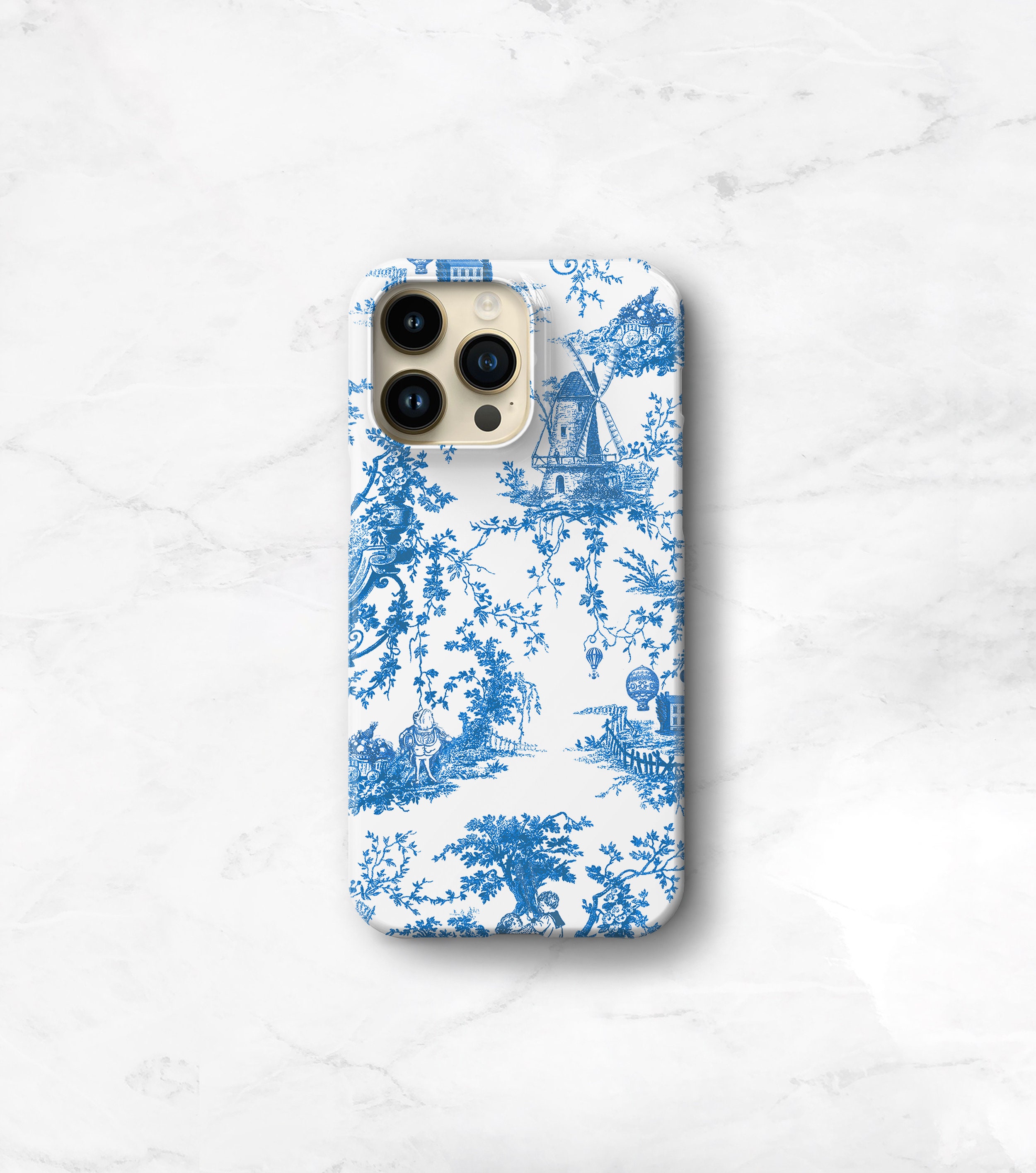 Blue and White Toile iPhone 11 12 13 14 15 Pro Max Magsafe Case 14 Plus  Case Xs 15 8 11 Pro 12 Mini SE Galaxy S23 Ultra CMG-WTB 