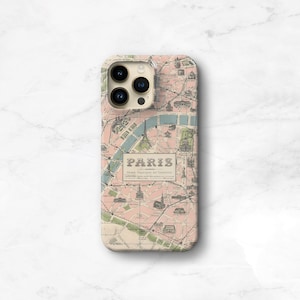 Travel Gift Phone Case Paris Map iPhone 12 11 Pro Case iPhone 15 iPhone SE 2020 Case iPhone 14 Xs Galaxy S23 Plus Vintage Map CMG-MAPPA image 1