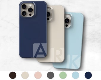 Personalized Phone Case Solid Color iPhone 15 Pro Max MagSafe 14 Plus 13 12 Mini SE Light Blue Cream Neutral Cool Aesthetic S24 Ultra C-CL