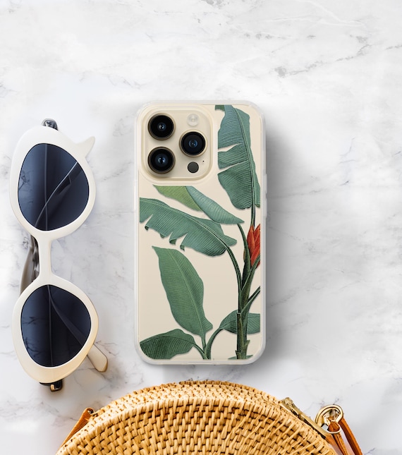 Clear Phone Case Tropical Banana Leaf iPhone or Galaxy, MagSafe Option, Resort Vibes, Summer Aesthetic CC-TRBN